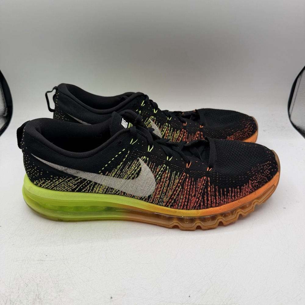 Nike Flyknit Max Running Shoes Mens Sz 14 Black Atomic Orange Volt NO INSOLES